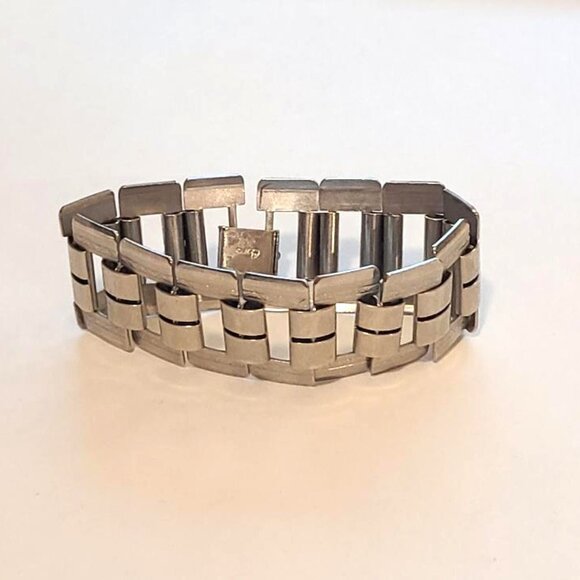 Coro Wide Link Chain Bracelet Silver Tone Signed Vintage - Picture 1 of 5